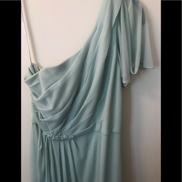 DAVID’S Bridal asymmetrical neck beaded dress with side slit. Size 8 - Picture 4 of 6